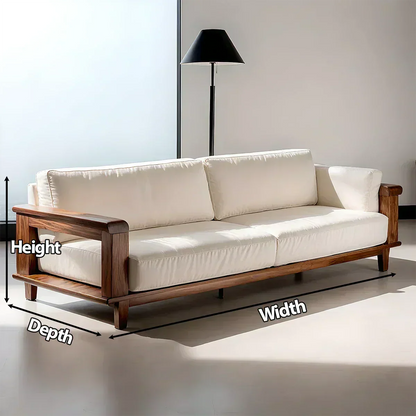 Modern Cotton Sofa with Solid Wood Arm Details - Woodenecho
