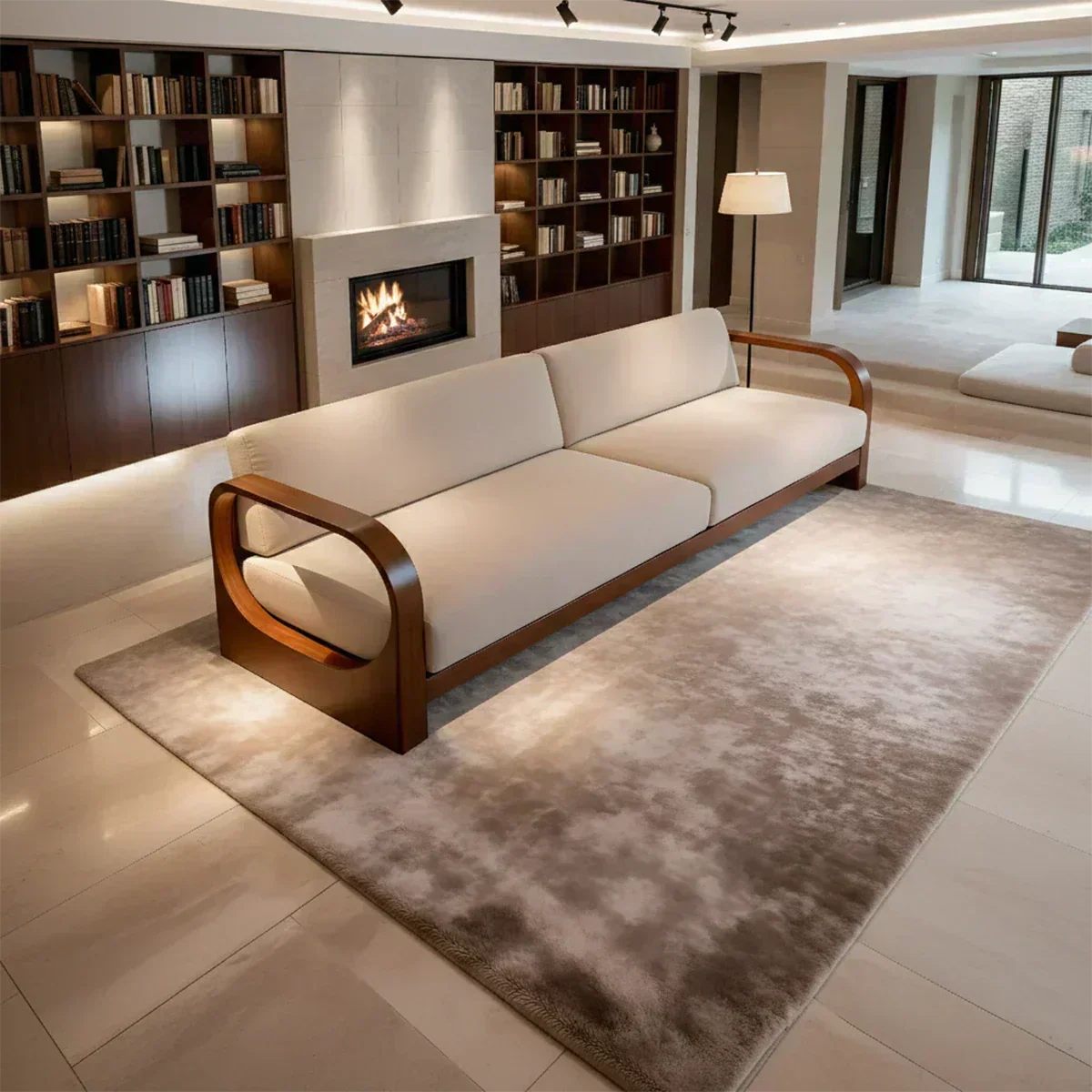 Modern Curved-Arm Cotton Sofa with Solid Wood Frame - Woodenecho