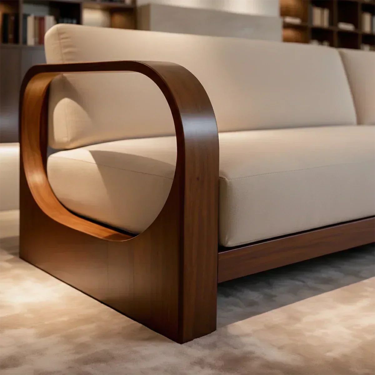 Modern Curved-Arm Cotton Sofa with Solid Wood Frame - Woodenecho