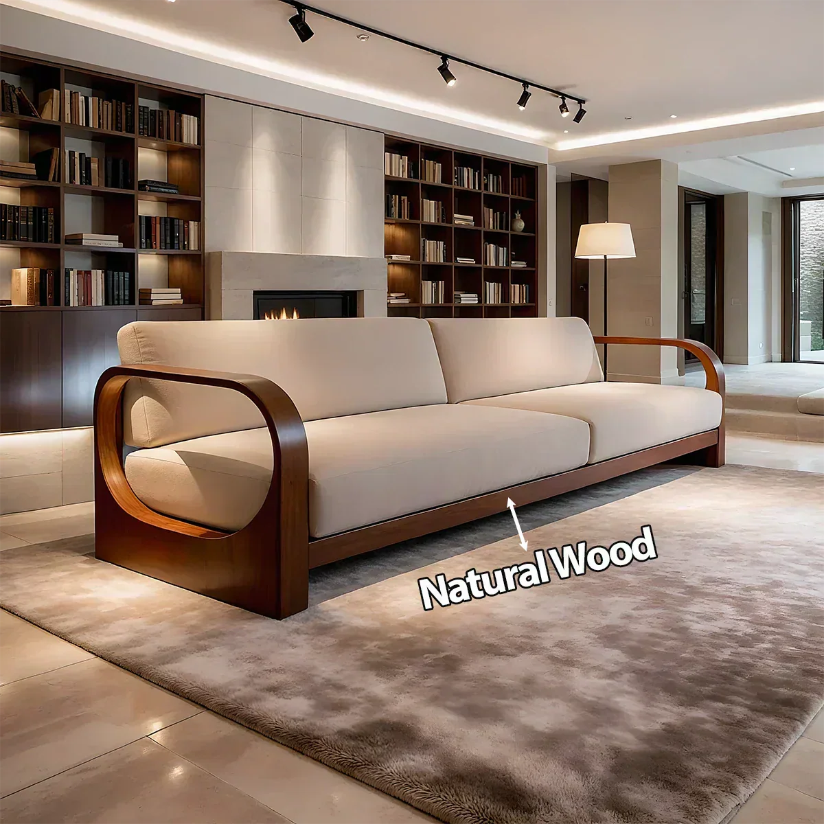 Modern Curved-Arm Cotton Sofa with Solid Wood Frame - Woodenecho