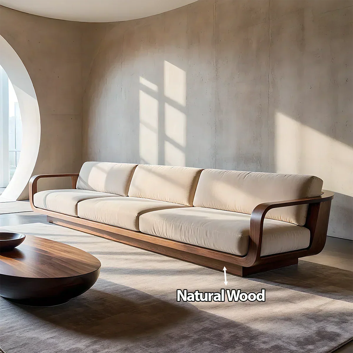 Modern Extra-Long Cotton Sofa with Solid Wood Frame - Rustirawood