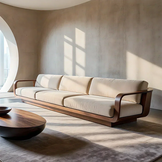 Modern Extra-Long Cotton Sofa with Solid Wood Frame - Woodenecho