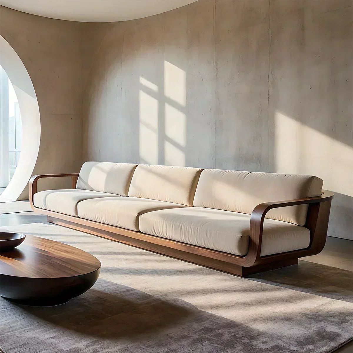 Modern Extra-Long Cotton Sofa with Solid Wood Frame - Woodenecho