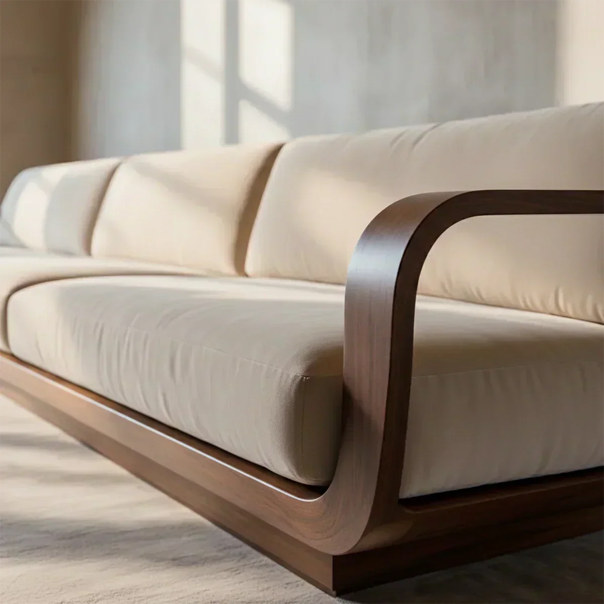 Modern Extra-Long Cotton Sofa with Solid Wood Frame - Woodenecho
