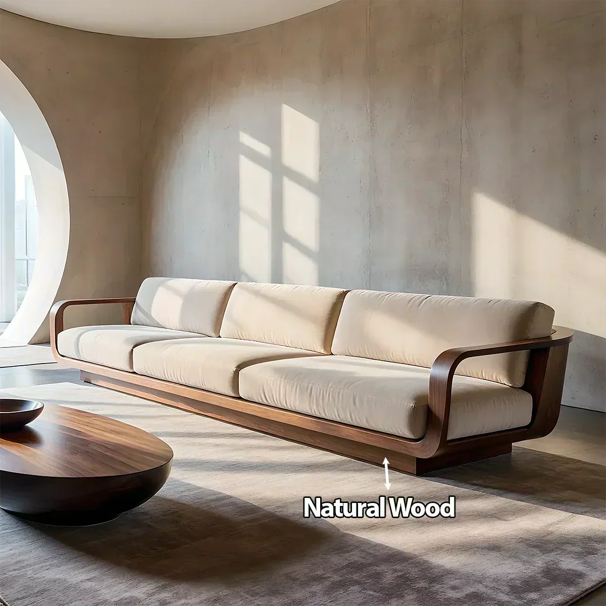 Modern Extra-Long Cotton Sofa with Solid Wood Frame - Woodenecho
