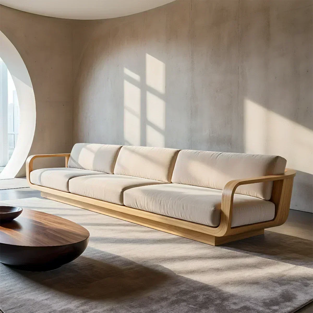 Modern Extra-Long Cotton Sofa with Solid Wood Frame - Woodenecho