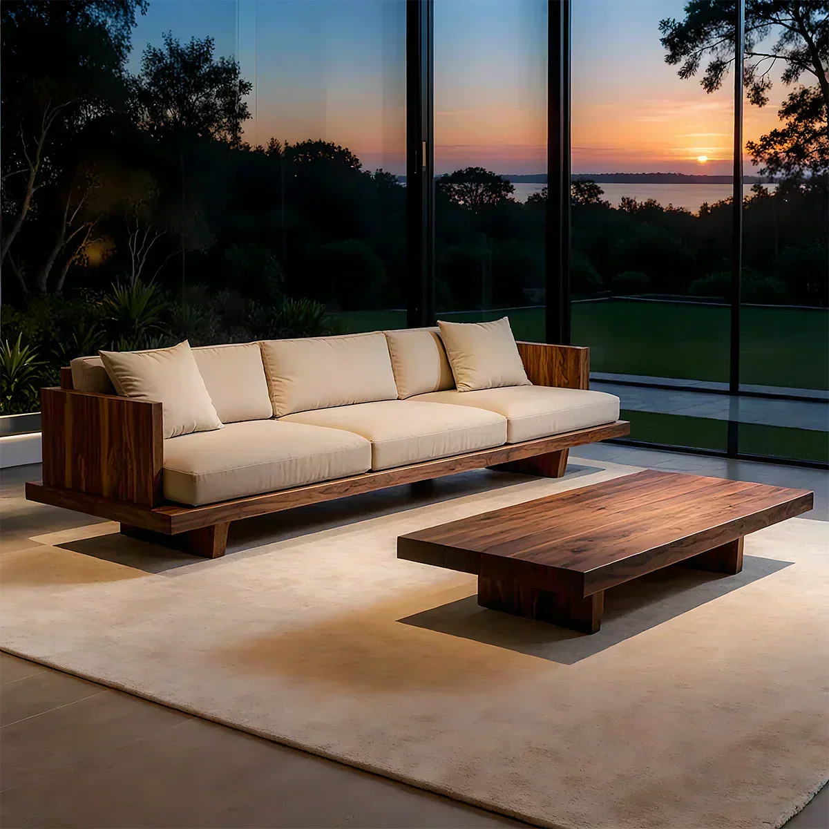 Modern Low-Profile Cotton Sofa with Solid Wood Base - Woodenecho