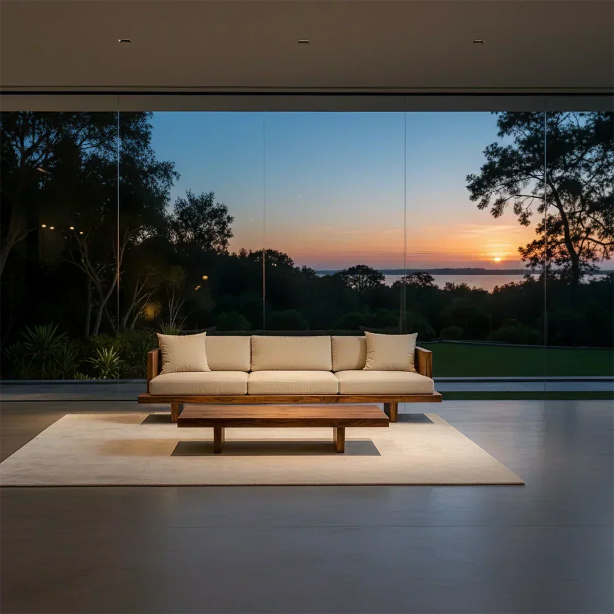 Modern Low-Profile Cotton Sofa with Solid Wood Base - Woodenecho