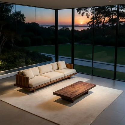 Modern Low-Profile Cotton Sofa with Solid Wood Base - Woodenecho