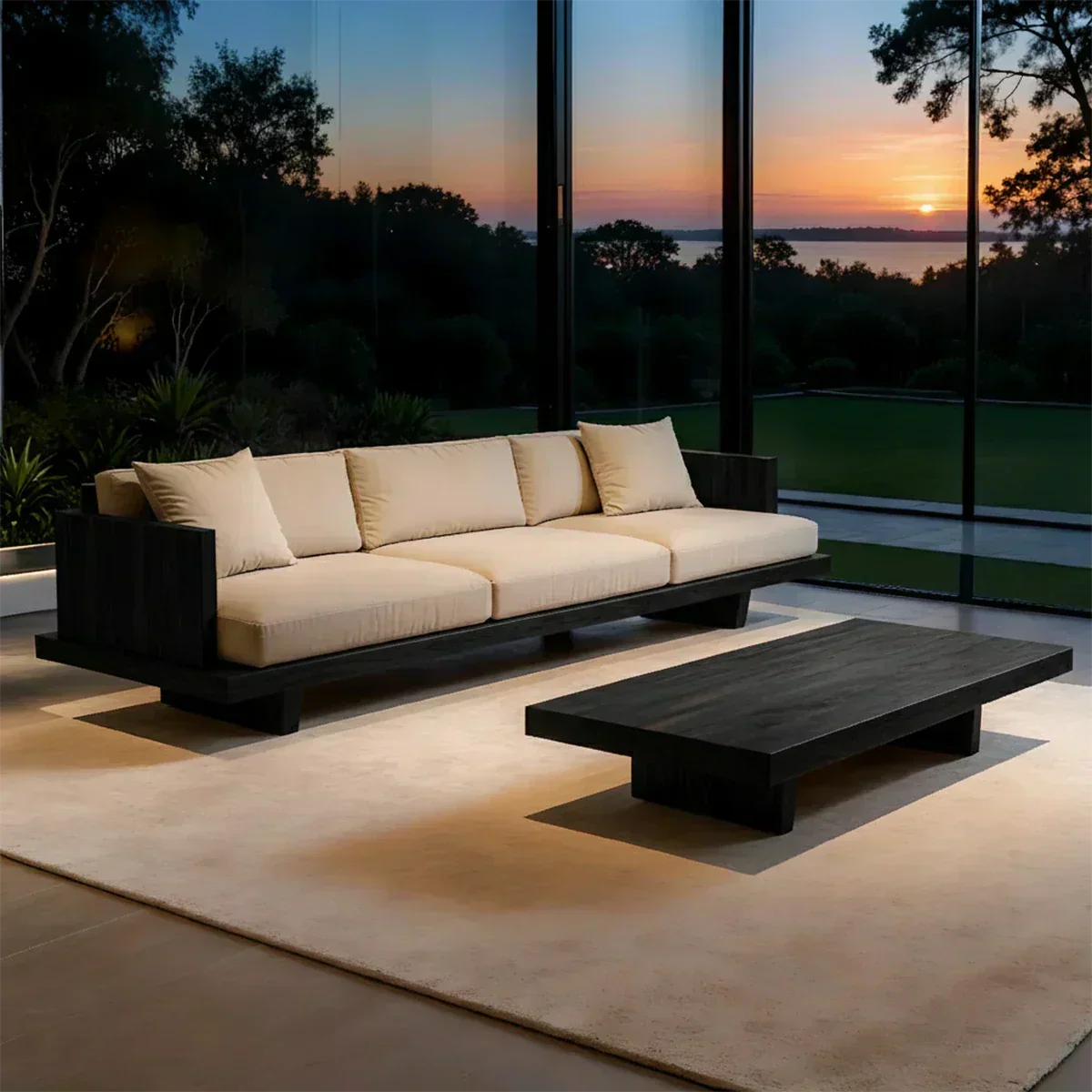 Modern Low-Profile Cotton Sofa with Solid Wood Base - Woodenecho