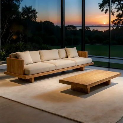 Modern Low-Profile Cotton Sofa with Solid Wood Base - Woodenecho