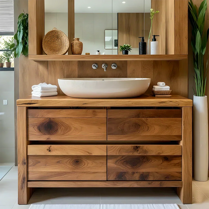 Modern Natural Solid Wood Vanity with Wide Grain Drawers - Elitegemse