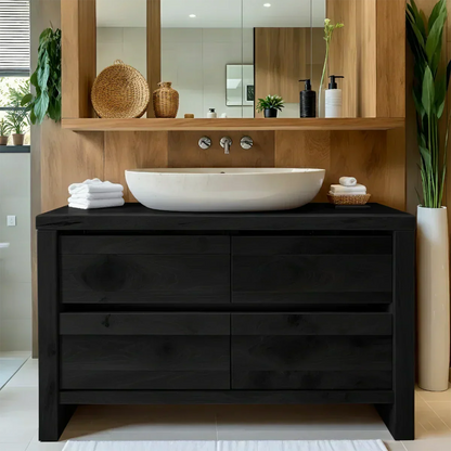 Modern Natural Solid Wood Vanity with Wide Grain Drawers - Elitegemse
