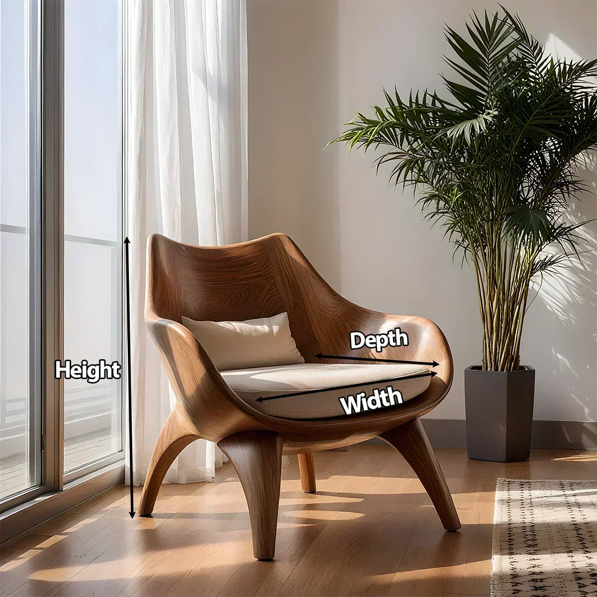 Modern Sculptural Natural Solid Wood Lounge Chair - Woodenecho