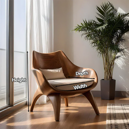 Modern Sculptural Natural Solid Wood Lounge Chair - Woodenecho
