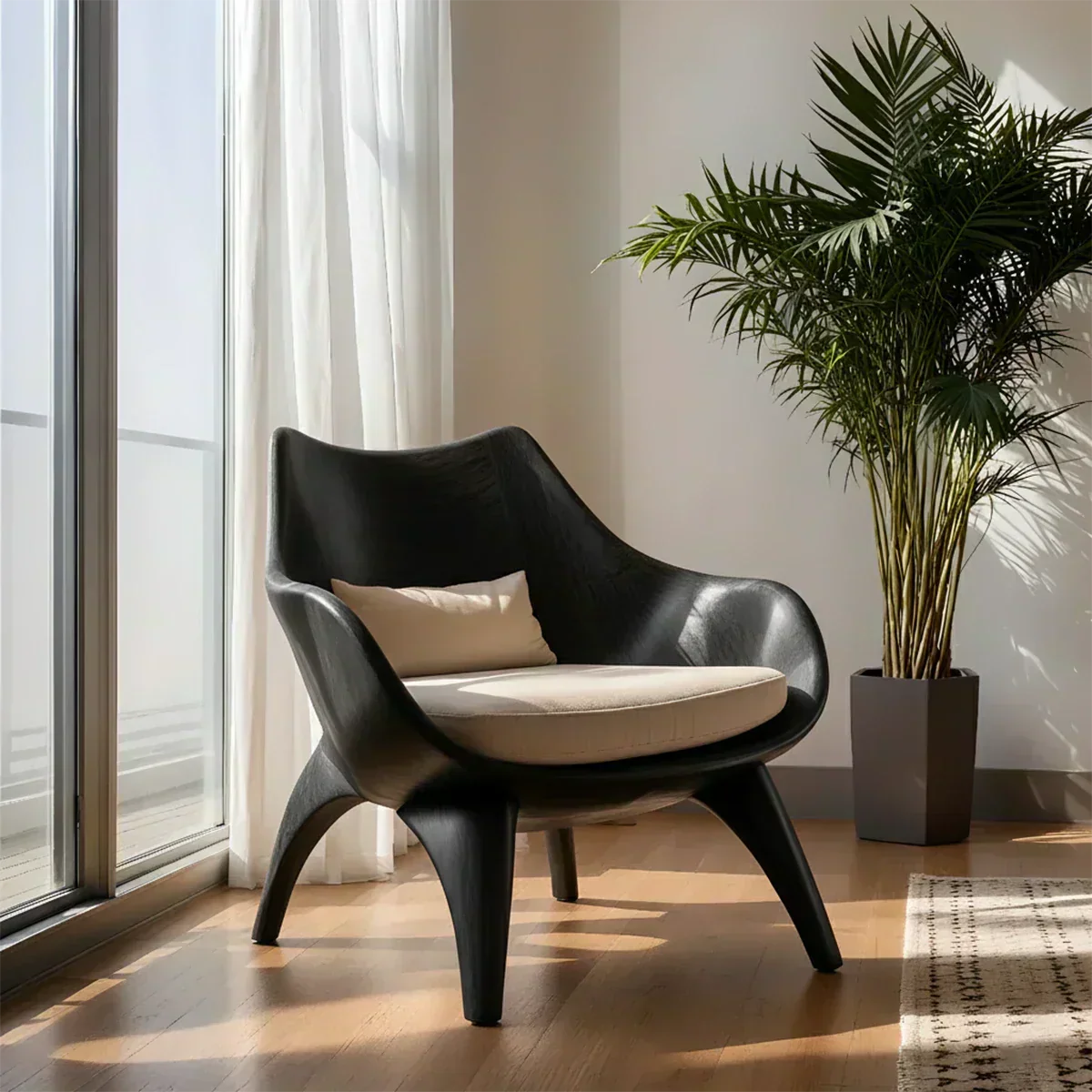 Modern Sculptural Natural Solid Wood Lounge Chair - Woodenecho