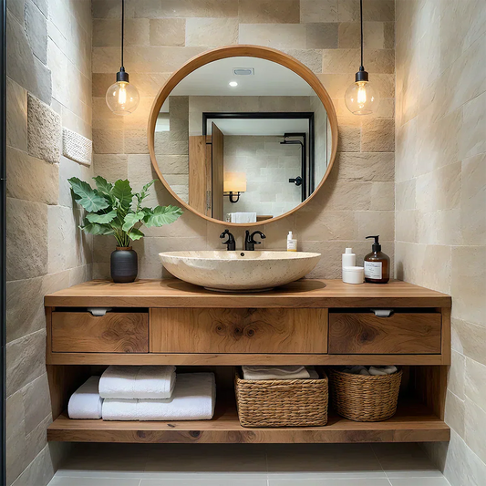 Modern Solid Wood Bathroom Vanity with Storage Shelf - Elitegemse