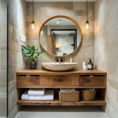 Modern Solid Wood Bathroom Vanity with Storage Shelf - Elitegemse