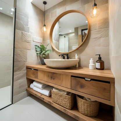 Modern Solid Wood Bathroom Vanity with Storage Shelf - Elitegemse