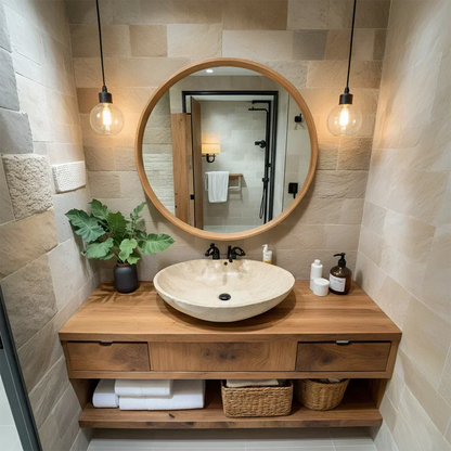 Modern Solid Wood Bathroom Vanity with Storage Shelf - Elitegemse