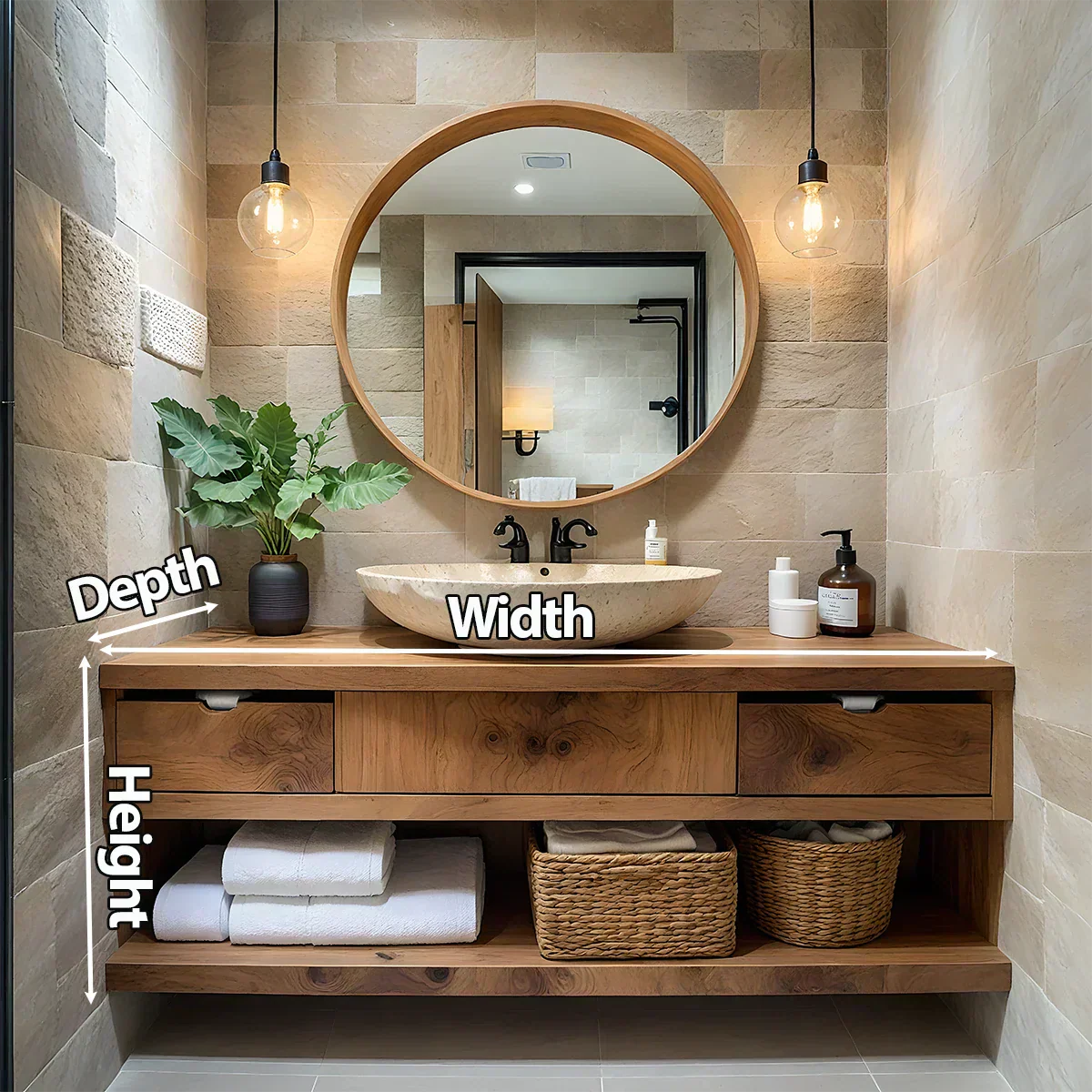 Modern Solid Wood Bathroom Vanity with Storage Shelf - Elitegemse