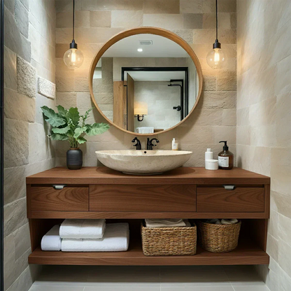 Modern Solid Wood Bathroom Vanity with Storage Shelf - Elitegemse