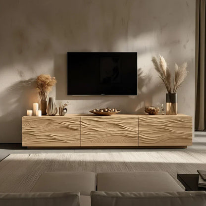 Modern Wavy Solid Wood TV Stand – Sculpted Minimalist Media Console - Elitegemse