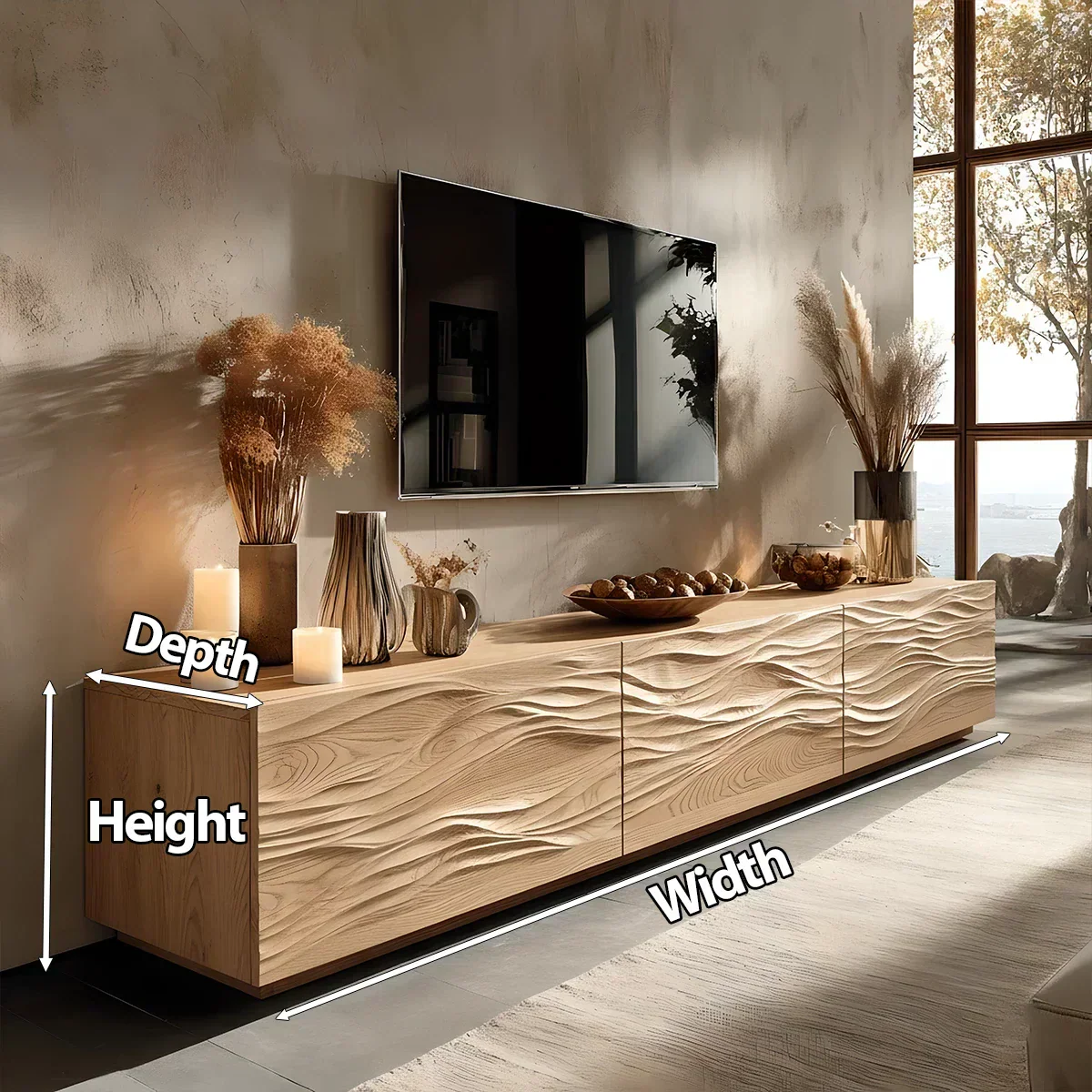 Modern Wavy Solid Wood TV Stand – Sculpted Minimalist Media Console - Elitegemse