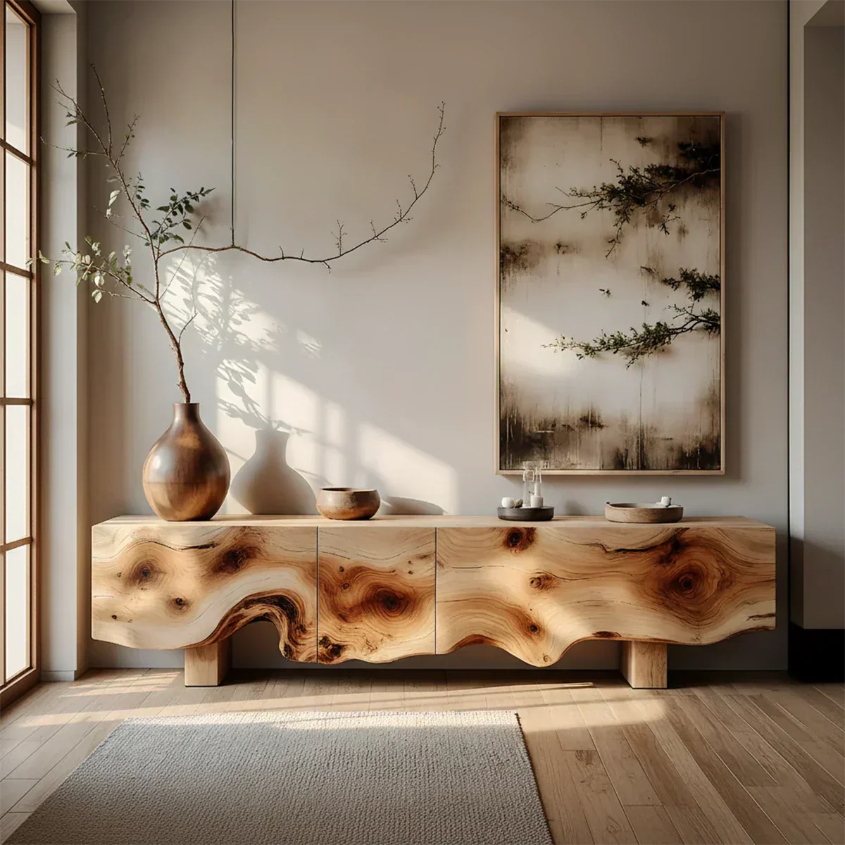 Natural Burl Flow Solid Wood TV Console – Wabi Sabi Organic Design - Elitegemse
