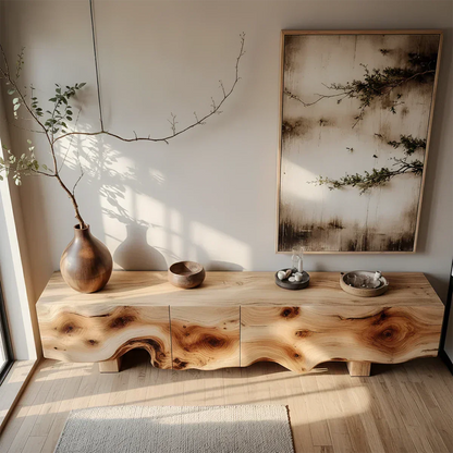 Natural Burl Flow Solid Wood TV Console – Wabi Sabi Organic Design - Elitegemse