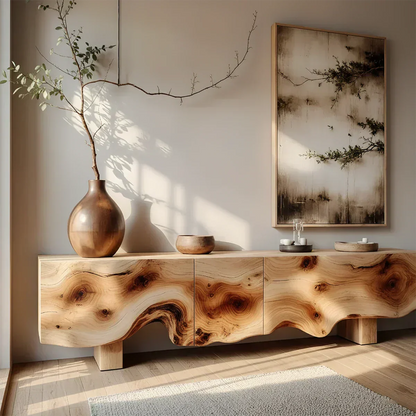 Natural Burl Flow Solid Wood TV Console – Wabi Sabi Organic Design - Elitegemse