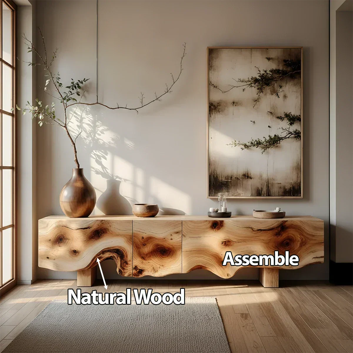 Natural Burl Flow Solid Wood TV Console – Wabi Sabi Organic Design - Elitegemse