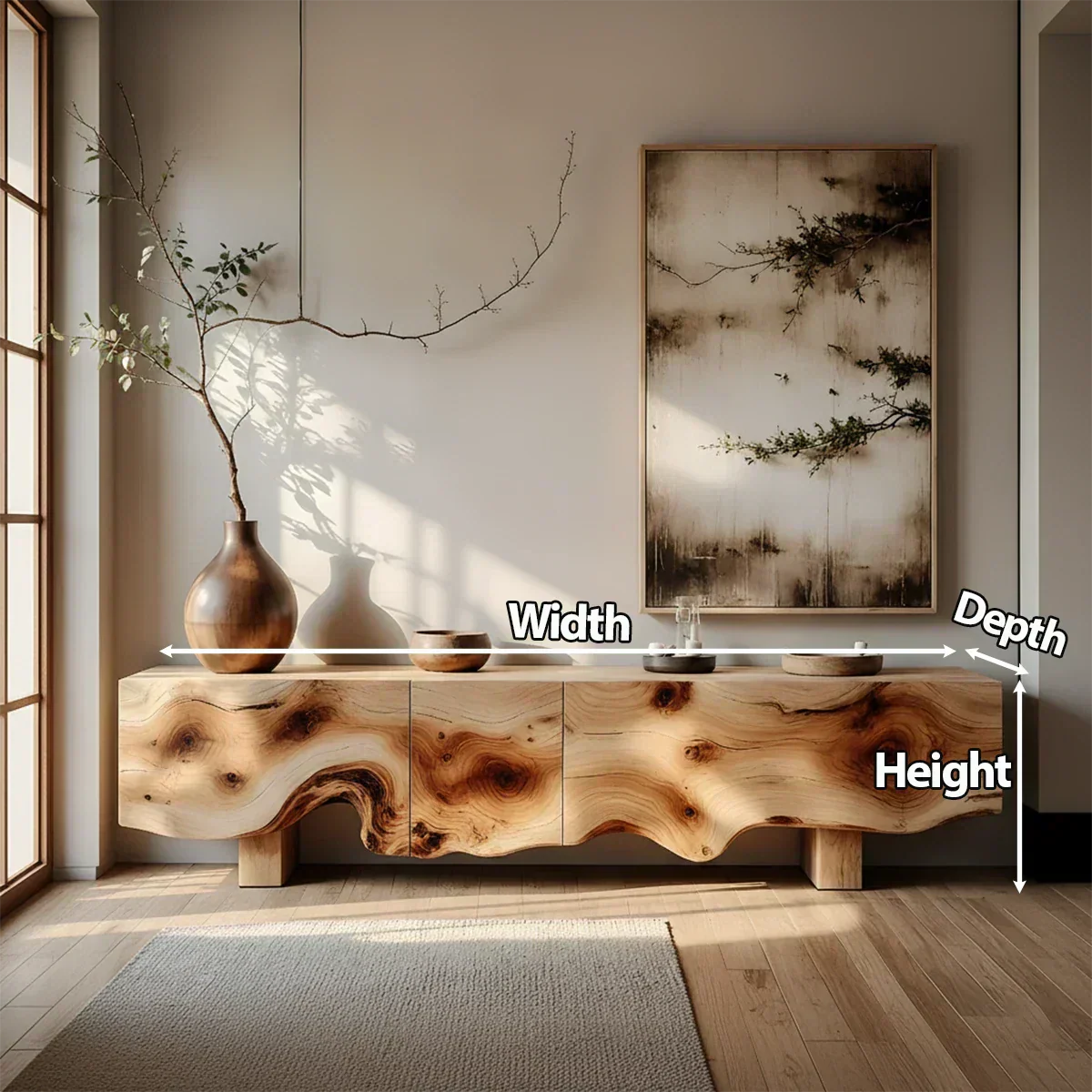 Natural Burl Flow Solid Wood TV Console – Wabi Sabi Organic Design - Elitegemse