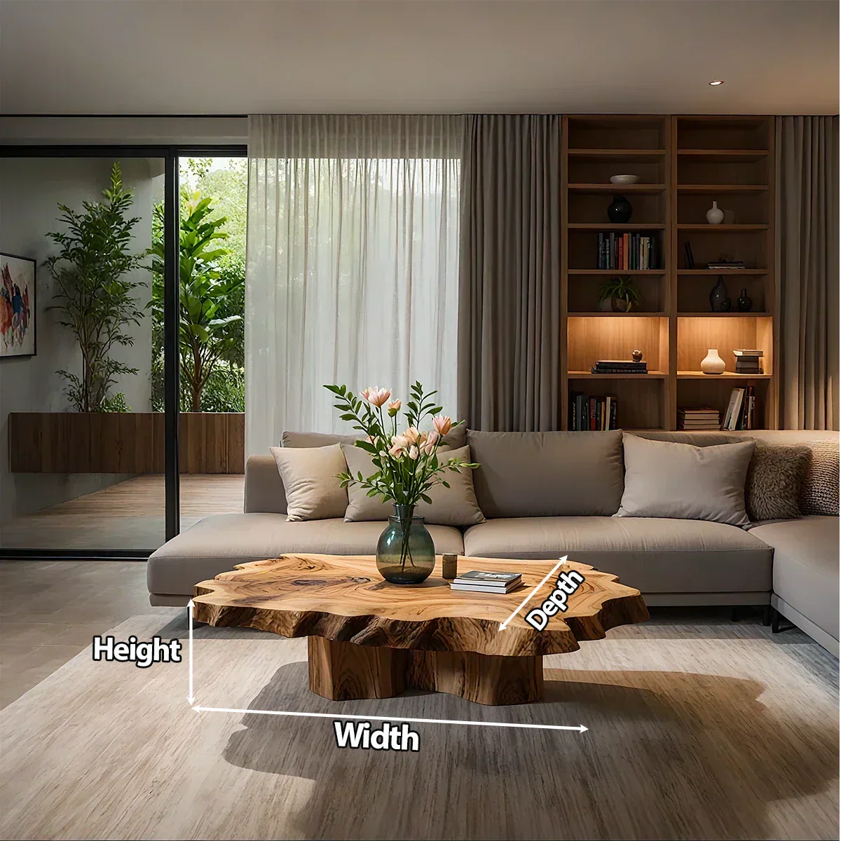 Natural Edge Solid Wood Coffee Table – Sculptural Japandi Form - Rustirawood