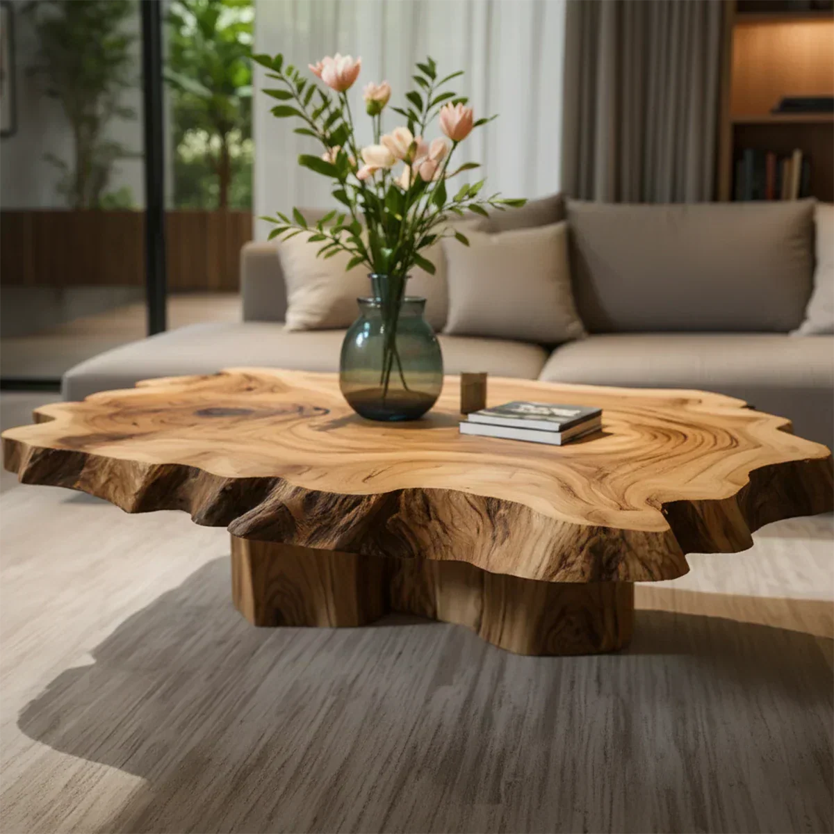 Natural Edge Solid Wood Coffee Table – Sculptural Japandi Form - Rustirawood