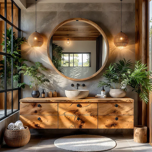 Natural Knotted Wood Floating Vanity - Elitegemse