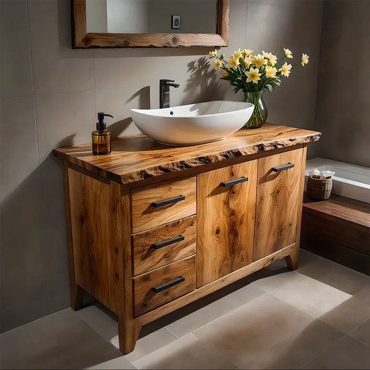 Natural Solid Wood Bathroom Vanity – Rustic Natural Edge Style - Elitegemse