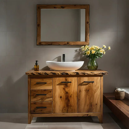 Natural Solid Wood Bathroom Vanity – Rustic Natural Edge Style - Woodenecho