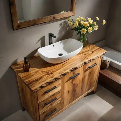 Natural Solid Wood Bathroom Vanity – Rustic Natural Edge Style - Woodenecho