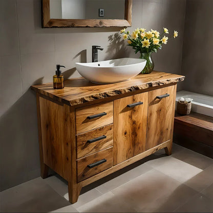 Natural Solid Wood Bathroom Vanity – Rustic Natural Edge Style - Woodenecho