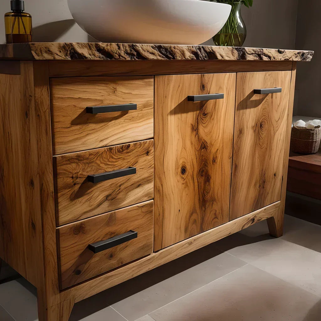 Natural Solid Wood Bathroom Vanity – Rustic Natural Edge Style - Woodenecho