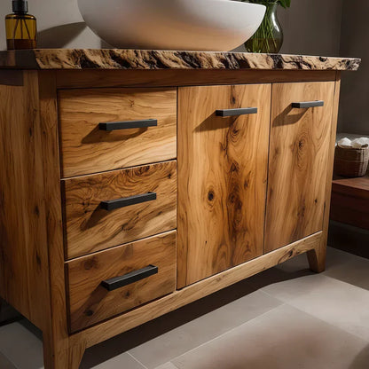 Natural Solid Wood Bathroom Vanity – Rustic Natural Edge Style - Woodenecho