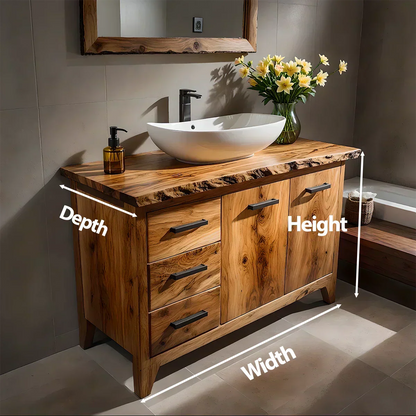 Natural Solid Wood Bathroom Vanity – Rustic Natural Edge Style - Woodenecho