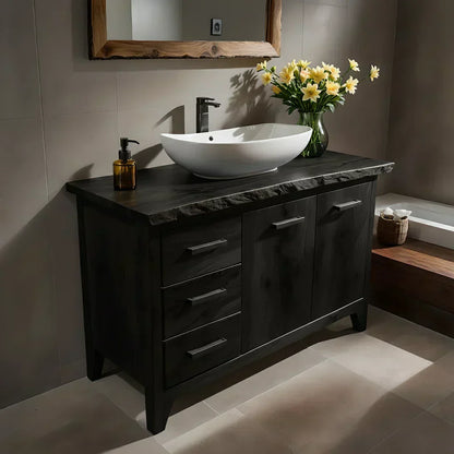 Natural Solid Wood Bathroom Vanity – Rustic Natural Edge Style - Woodenecho