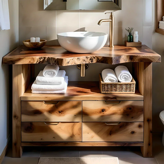 Natural Solid Wood Bathroom Vanity – Wabi-Sabi Live Edge Style - Elitegemse