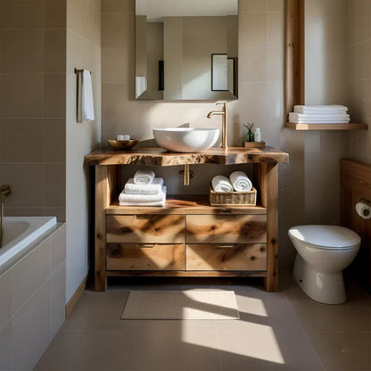 Natural Solid Wood Bathroom Vanity – Wabi-Sabi Live Edge Style - Woodenecho