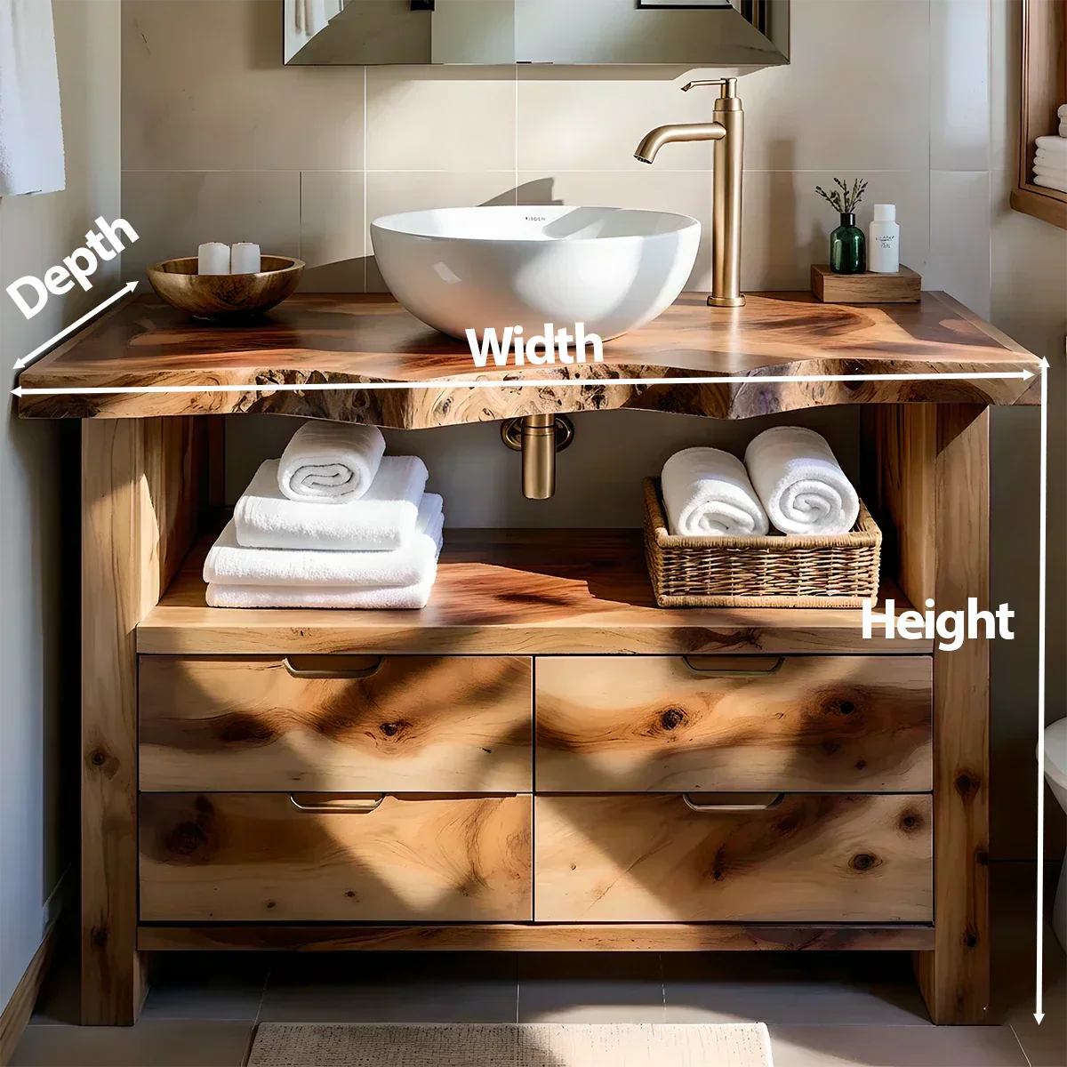 Natural Solid Wood Bathroom Vanity – Wabi-Sabi Live Edge Style - Woodenecho