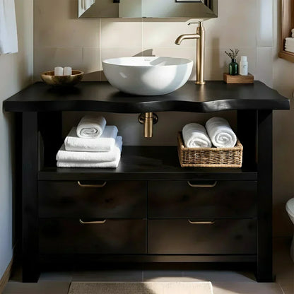 Natural Solid Wood Bathroom Vanity – Wabi-Sabi Live Edge Style - Woodenecho