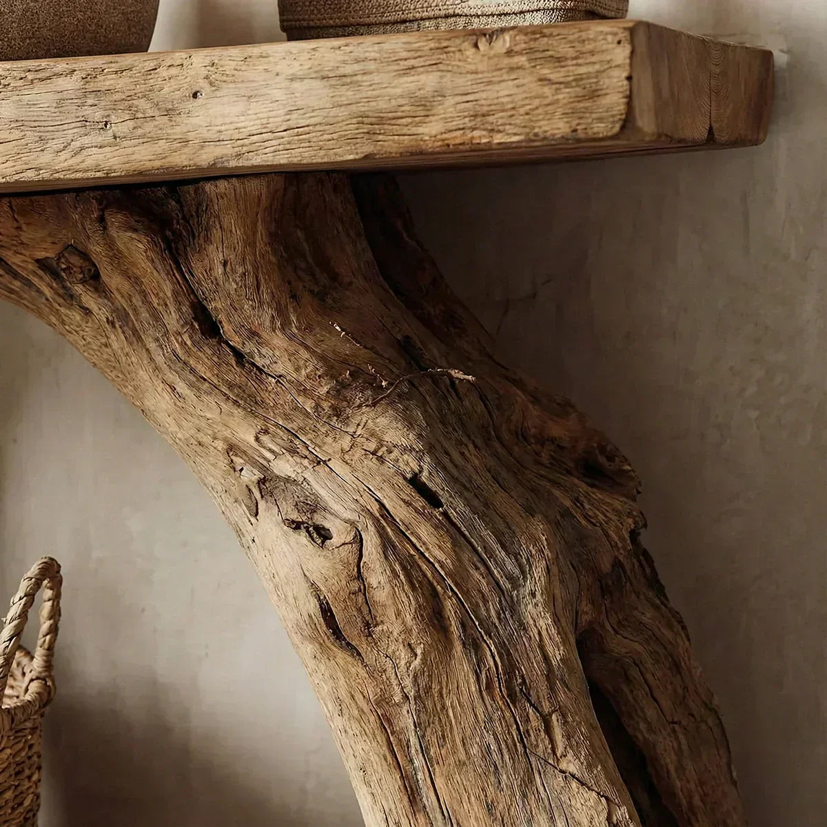Natural Solid Wood Bathroom Vanity with Sculpted Root Base - Woodenecho