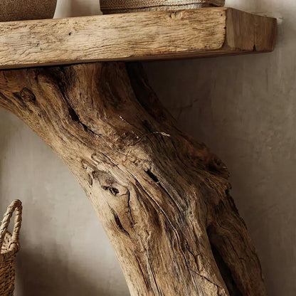 Natural Solid Wood Bathroom Vanity with Sculpted Root Base - Woodenecho